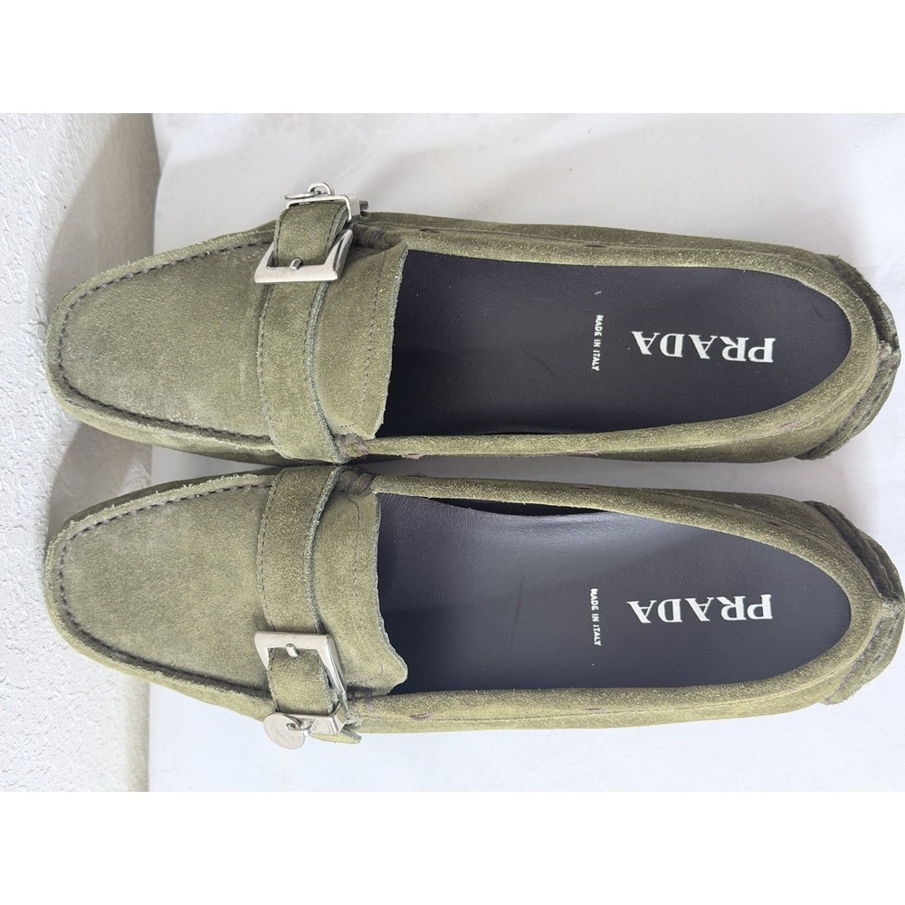 Prada Suede Driving Loafers Moccasins Shoes US 9/EU 39.5 Olive Green Old Money - Picture 9 of 16